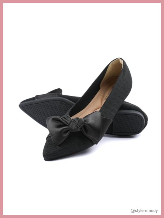 Shoes - Women's Pointed Toe Ballet Flats with Bow | Mesh Memory Foam Slip-On